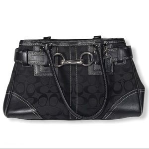 Coach Hampton Black Jacquard Purse with Leather